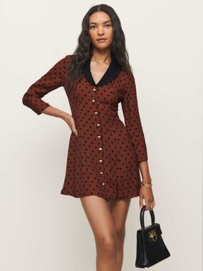 Reformation Galene Dress in Fig Jam Dot